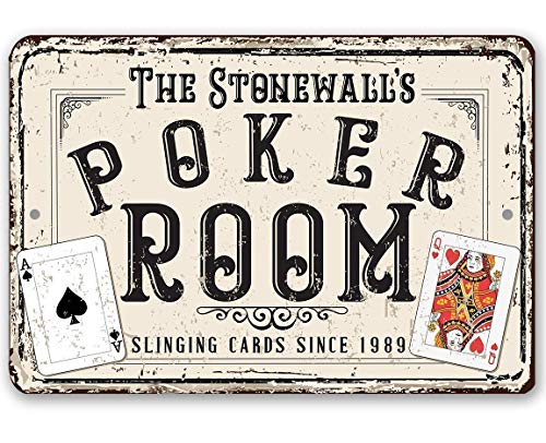 Personalized Poker Room - Classic Game Room Decor and Man Cave Sign, Customized Name and Year Established, Men's Bedroom Decoration Gift, 8x12 or 12x8 Use Indoor or Outdoor Metal Tin Sign