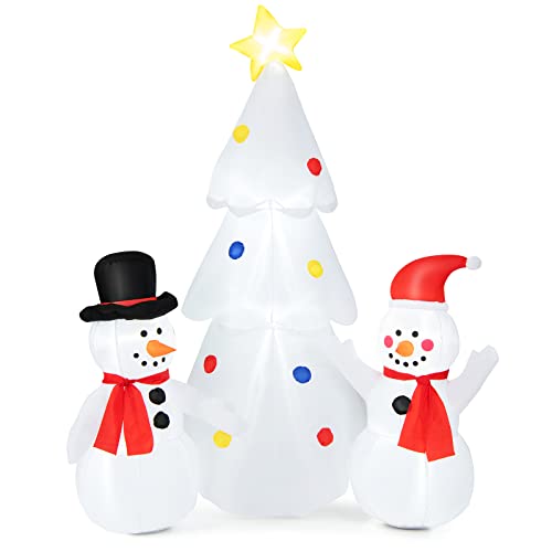 COSTWAY 6 FT Inflatable Christmas Tree with 2 Snowmen Xmas Decoration with 7 LED Lights