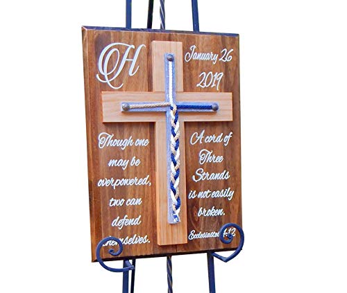 A cord of Three Strands, Wood Cross, Braids Sign, Rustic Wedding Ideas, Wall Decor 20 T X 14 W