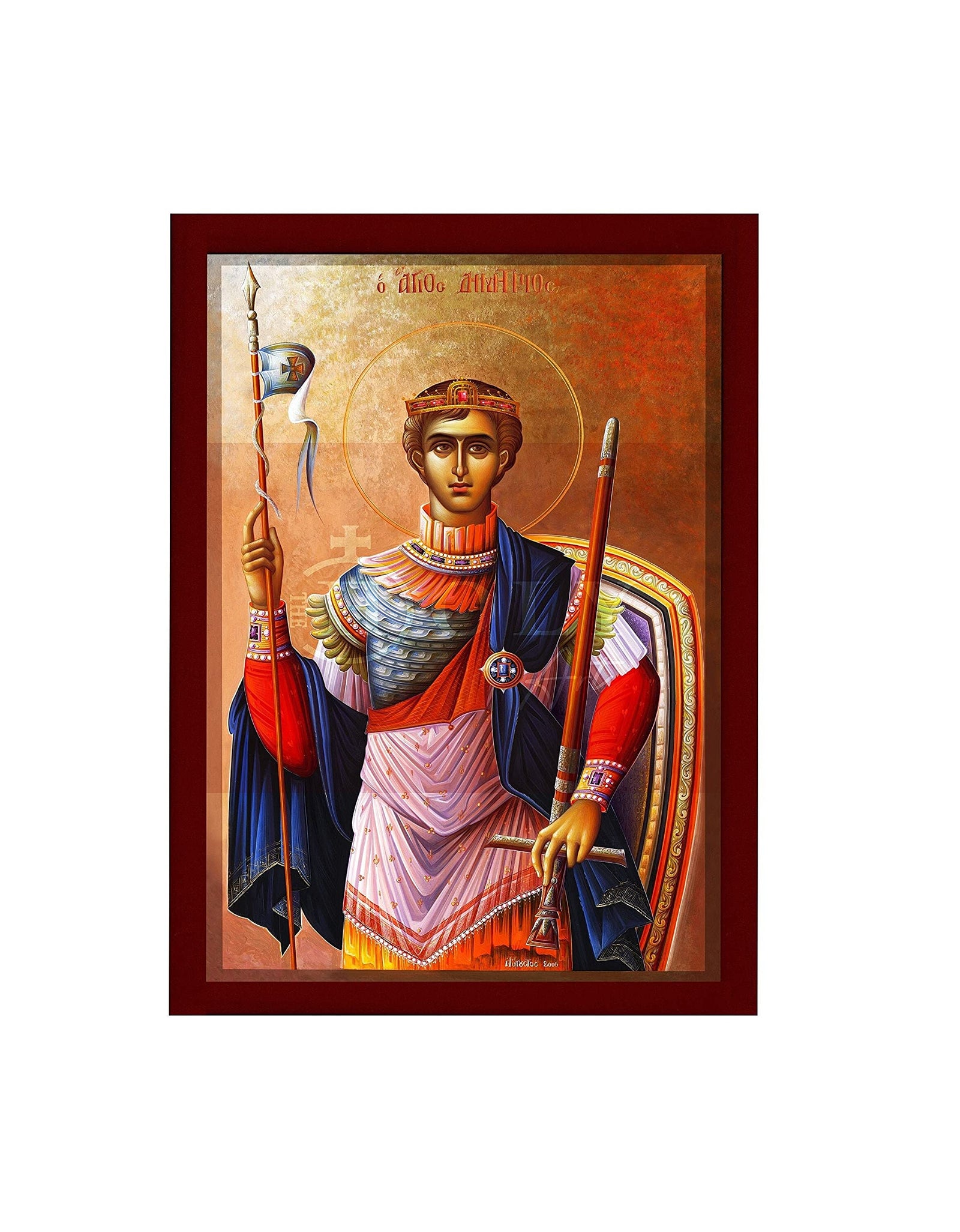 Saint Demetrius icon, Handmade Greek Orthodox icon of St Demetrios, Byzantine art wall hanging icon on wood plaque, religious decor