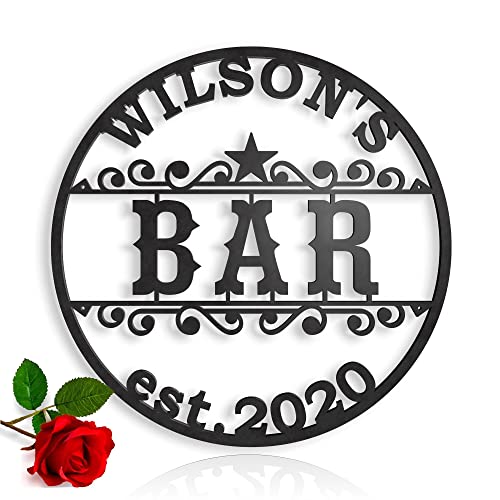 FranJohnsonHouse, Personalized Bar Metal Sign, Custom Name Established Wall Art Decoration, Perfect Gift for Birthday Celebrations, Bar Decor Round Metal Sign