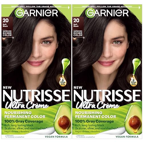 Garnier Hair Color Nutrisse Nourishing Creme, 20 Soft Black (Black Tea) Permanent Hair Dye, 2 Count (Packaging May Vary)