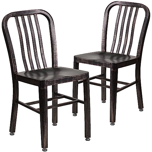 Flash Furniture Gael Commercial Grade 2 Pack Black-Antique Gold Metal Indoor-Outdoor Chair