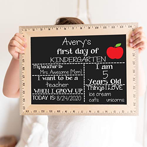 First Day of School Board, Reusable Chalkboard Sign for Kindergarten, Preschool, Kids Back to School, Works with Chalk Markers