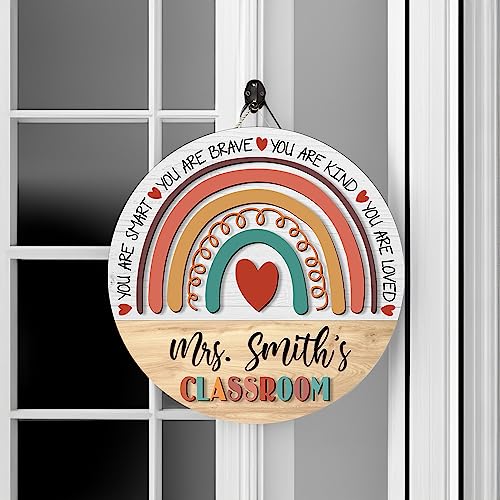 Personalized Teacher Name Door Sign 8" 10" 12" 14", Teacher Gifts, Teacher Back To School Gift, Classroom Door Hanger, Teacher Sign, Classroom Welcome Sign (110-4)