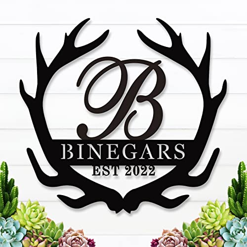 Antler Monogram Sign Outdoor Name Sign Family Name Sign Garden Flag Personalized Last Name Deer Yard Sign Decoration Monogram Initial Letter Sign