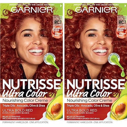 Garnier Hair Color Nutrisse Ultra Color Nourishing Creme, RC1 Copper Red (Terracotta Chili) Permanent Hair Dye, 2 Count (Packaging May Vary)