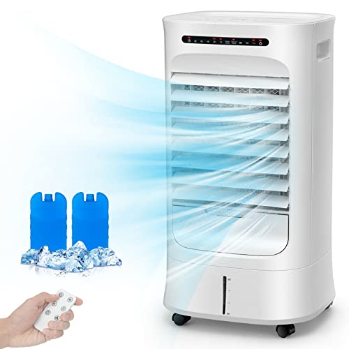 COSTWAY Evaporative Air Cooler, Portable Cooling Fan & Humidifier with Remote, 15H Timer, 63¡ Oscillation, 3 Modes, 3 Speeds, 2.6 Gal Water Tank, LED Display, Quiet Swamp Cooler for Bedroom Office