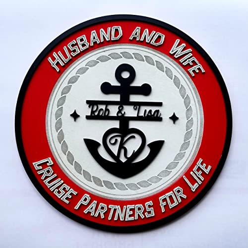 Custom Wood Cruise Sign with Magnets | Husband and Wife Cruise Partners for Life or Cruising Through Life Together | REAL Wood | 10 inch Personalized Magnetic Name Sign for Door | Gift for Couple