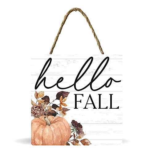 Yippee Daisy Pumpkin Hanging Sign - Home Decorative Rustic Wooden Sign with String, Thanksgiving, Fall, Autumn Décor to Hang in Front Door, Kitchen Wall, Porch, Farmhouse, Garden - 7" x 7", Variation