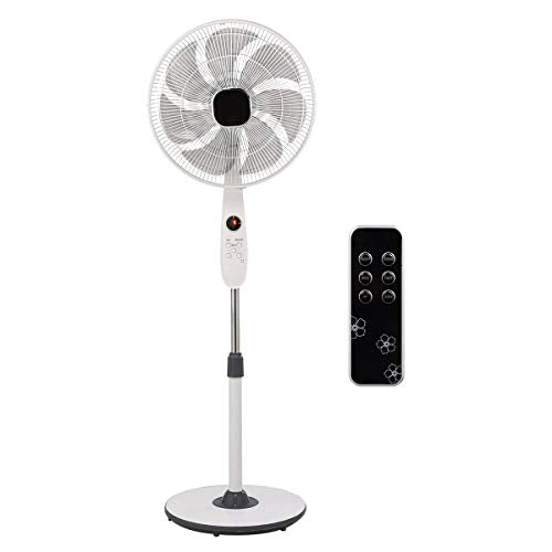 COSTWAY Pedestal Fan, 16-Inch Adjustable Oscillating Fan with Remote Control, 7 Blades, Automatically Wind Speed, Time Setting, White