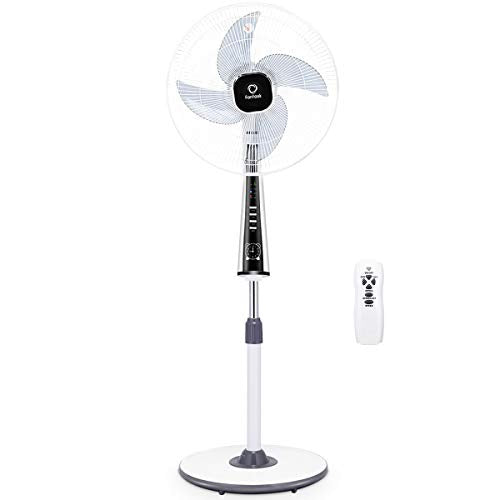 COSTWAY Pedestal Fan, 16-Inch Adjustable Oscillating Fan, Floor Standing Pedestal Fan with 4 Blades, with 3 Modes, 7.5 Hours Time Setting, Remote Control, Standing Fan, White