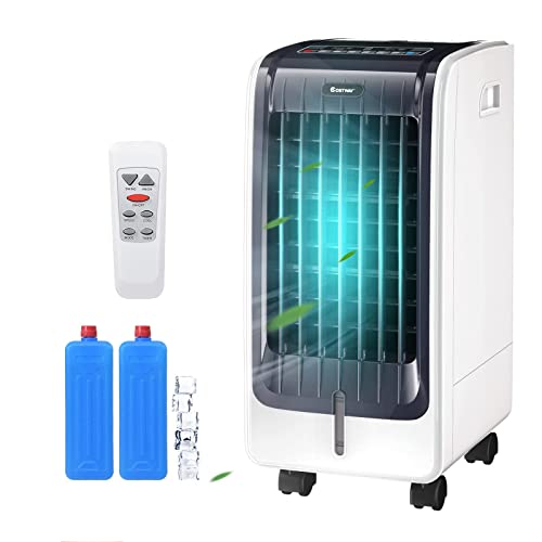 COSTWAY Evaporative Air Cooler, Portable 3-in-1 Air Cooler with Remote Control, 60¡ Oscillation, 2 Ice Crystal Boxes, 8-Hour Timer, Ultra Quiet Bladeless Evaporative Cooler for Bedroom Home Office