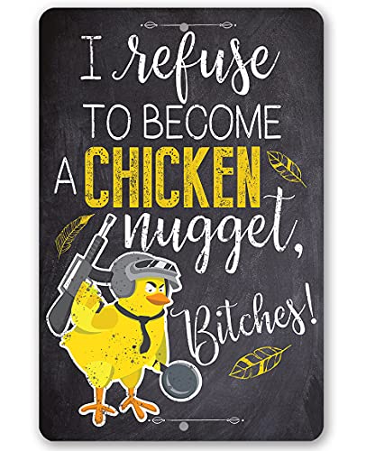 Chicken Nugget Blk - Funny Chicken Coop Sign - Great Pen Accessories and Chicken Hen House Decoration, Chicken Farm Sign and Farmers Gift, 8x12 Use Indoors or Outdoors Durable Metal Sign