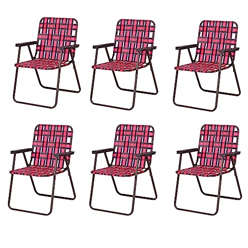 COSTWAY 6pcs Folding Beach Chair Camping Lawn Webbing Chair Lightweight 1 Position Red