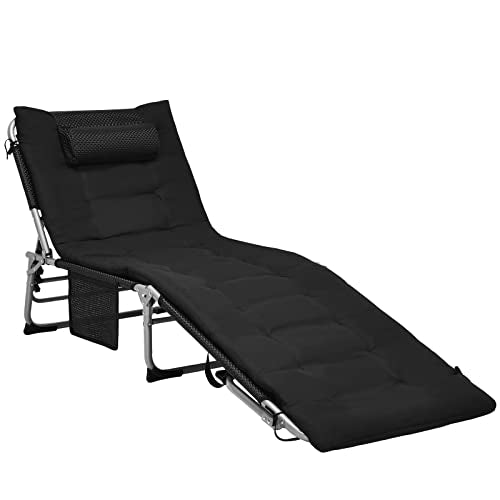 COSTWAY 4-Fold Oversize Padded Folding Chaise Lounge Chair Reclining Chair Black