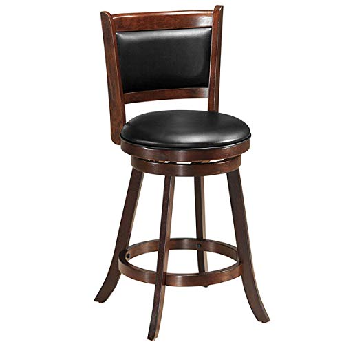 COSTWAY Bar Stools, 360 Degree Swivel, Accent Wooden Swivel Seat Counter Height Bar Stool, Leather Upholstered Design, PVC Cushioned Seat, Perfect for Dining and Living Room(1 Stool, 24)