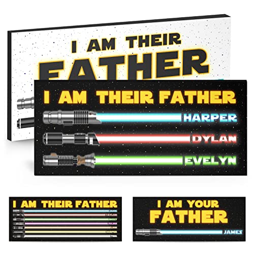 I AM THEIR FATHER Sign, Father's Day Gifts, Personalized Sign with Names, Up to 7 Kids - 2 Sizes, Custom Wooden Name Sign with Lightsaber, Engrvaed Dad Gifts for Dad, Father, Daddy - WHITE L