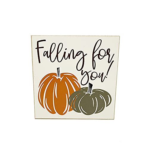 Falling for You Fall Pumpkin Sign - Autumn Tiered Tray Decor - Small Harvest Shelf Sitter Decoration