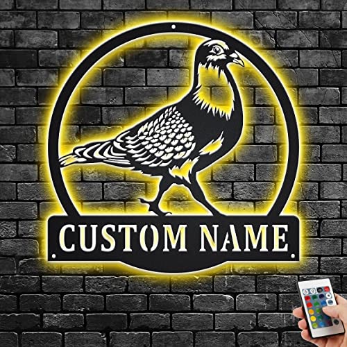 Custom Pigeon Metal Wall Art With LED Light, Personalized Pigeon Name Sign Decoration For Room, Pigeon Metal LED Decor, Custom Pigeon