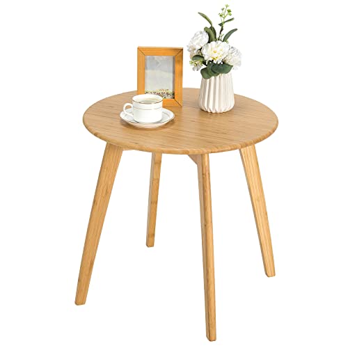 COSTWAY Round Side Table, Bamboo Accent Table Nightstand with 4 Splayed Legs, Small End Table Coffee Table for Living Room, Bedroom, Office, Small Spaces, 19.5ÓD x 20ÓH, Natural