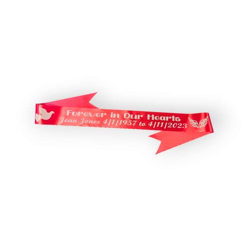 Personalized Memorial Funeral Sash Ribbon or Celebration of Life In Loving Memory for Casket or Wreath Flowers (Red)