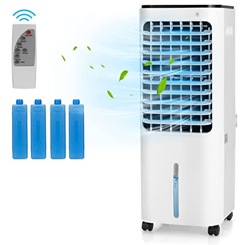 COSTWAY Evaporative Air Cooler, 4-In-1 Bladeless Swamp Cooler with Remote Control, 4 Modes, 3 Speeds, 7.5H Timer, 4 Ice Packs, Portable Air Cooling Fan for Indoor Use, Bedroom, Home, Office