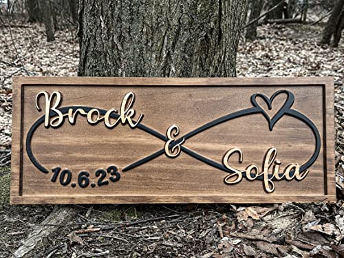 Custom Infinity Heart Sign | Personalized Wedding Gift for Couple | Wood Engagement Sign | Anniversary Gift | Wedding Date Sign | Bridal Shower Gift