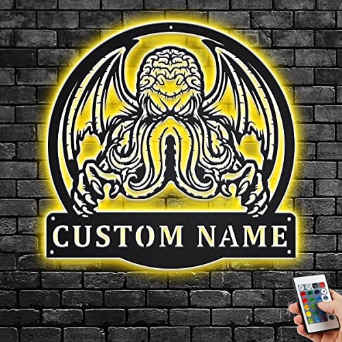 Custom Cthulhu Metal Wall Art With LED Light, Personalized Cthulhu Name Sign Decoration For Room, Cthulhu Metal Home Decor, Custom Cthulhu