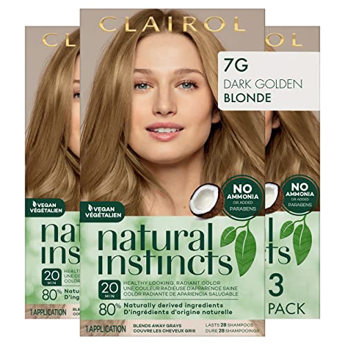 Clairol Natural Instincts Demi-Permanent Hair Dye, 7G Dark Golden Blonde Hair Color, 3 Count