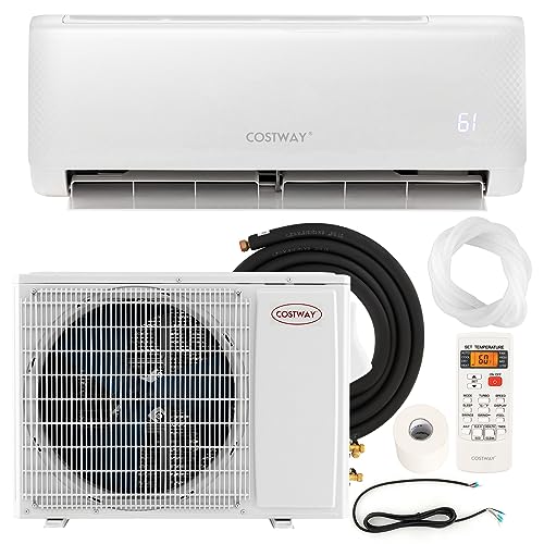 COSTWAY 12,000 BTU Mini Split Air Conditioner, with Heat Pump, 21 SEER2 Inverter, 24H Timer, Auto Clean, Remote Control for Rooms up to 750 Sq.Ft, 208-230V (12000BTU, 208-230V, 21 SEER2)