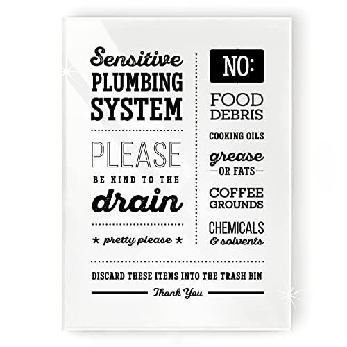 5x7 Inch Sensitive Plumbing Please Be Kind to the Drain Designer Kitchen Sign ~ Ready to Stick, Lean or Frame ~ Premium Finish, Durable