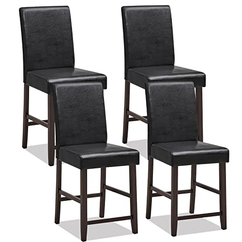 COSTWAY Bar Stools Set of 4, Counter Height Bar Stools with Rubber Wood Legs & Ergonomic Back, Comfortable Footrest & Armless Seat, for Bar, Kitchen, Dining Room, Hotel, Black and Brown (4)