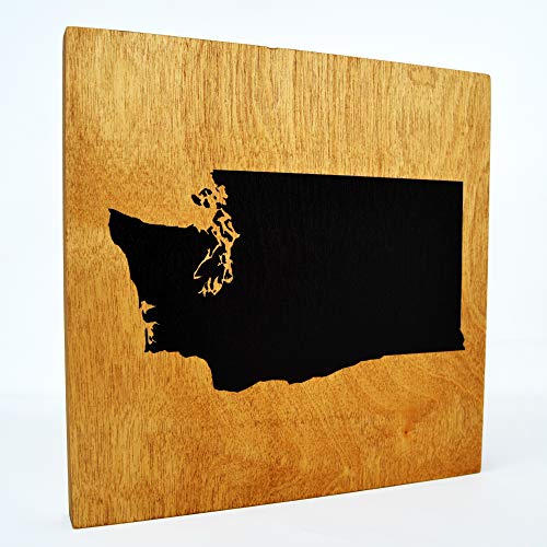 Washington Wall Decor - 8"x8" Decorative State Map Silhouette Wood Sign - Rustic Home State Pride Gifts and Decorations