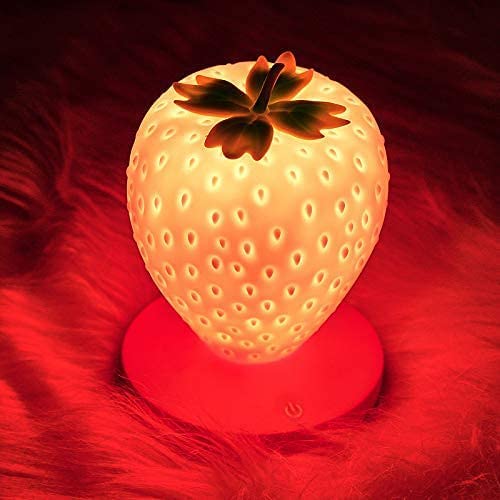 Strawberry Night Light, Cute Silicone Strawberry Lamp Nursery LED Cute Kids Night Light, 3 Modes Touch, Children's Bedside Color Changing Lamp