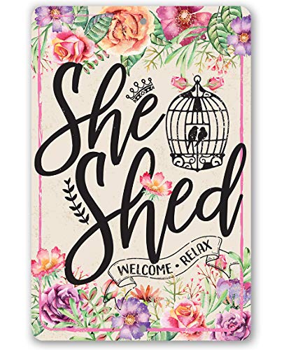 She Shed Sign - Pink - Metal Sign - Indoor/Outdoor Shed Art - She Shed Decor Gift, Funny Birthday Gifts for Women, Metal Shed Signs, She Shed Decorations, Christmas Presents for Women