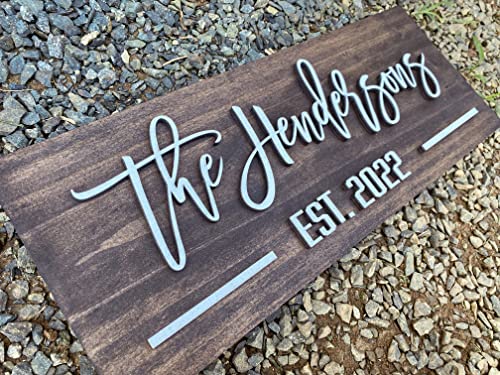 Personzalized 3D Style Effect Wood Sign for Easy Customization and Family Name Wedding Gift (White Text - Espresso Stain)