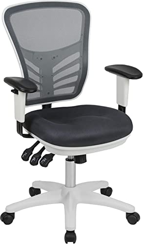 Flash Furniture Nicholas Mid-Back Dark Gray Mesh Multifunction Executive Swivel Ergonomic Office Chair with Adjustable Arms and White Frame