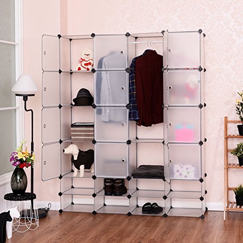 Costway DIY 16+8 Cube Portable Clothes Wardrobe Cabinet Closet Storage Organizer W/Doors