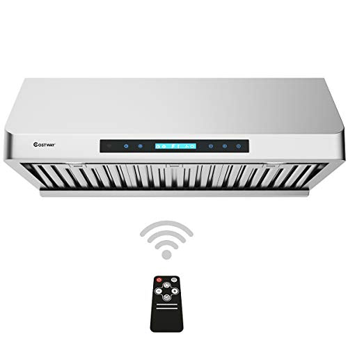 COSTWAY Under-Cabinet Range Hood, 30-Inch 900 CFM, 4 Speed Touch Screen Panel, Stainless Steel Kitchen Vent Fan w/IR Remote Control, LED Lights and Wireless Stove Vent