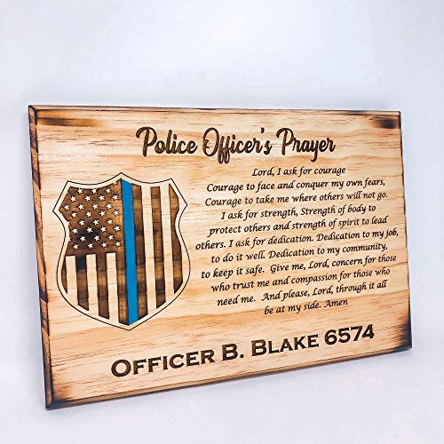 Delta Pine Woodworks Police Officer Prayer Plaque – Personalized Wooden Plaque for Law Enforcement Officers – Handcrafted in USA – Laser Engraved Wood – Unique Police Badge Design