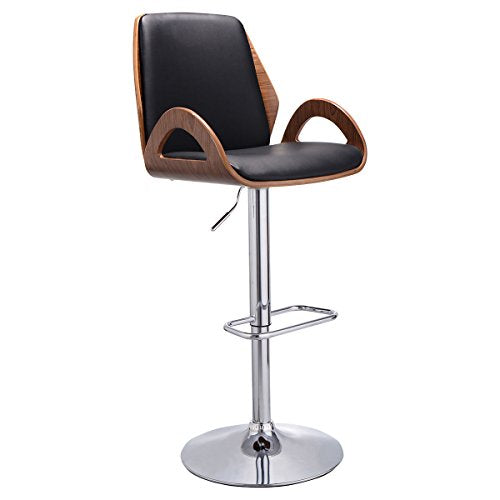 COSTWAY Swivel Bentwood Bar Stool PU Leather Modern Barstools Bistro Pub Chairs