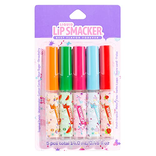 Lip Smacker Holiday Original & Best Flavored Lip Gloss Party Pack, Tropical Punch, Watermelon, Cotton Candy, Spun Sugar, Strawberry