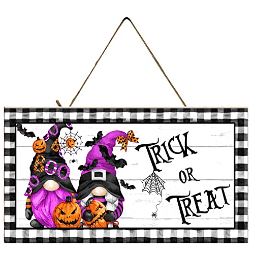 Twisted R Design Halloween Wood Sign Home Decor Art Accessories Signs Wall Hanging Living Room Kitchen Wall Decor Funny SIgn (10 x 5 inches, Trick or Treat)