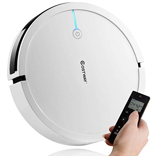 COSTWAY Robot Vacuum Cleaner, 2000Pa Suction Cleaner Smart Schedule Cleaning, Remote Control, Super Quiet Self-Charging Robotic Vacuums for Pet Hair, Hard Floor & Thin Carpet