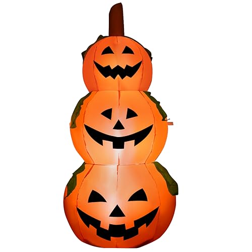 COSTWAY 5 Ft Halloween Inflatable 3-Pumpkin Stack Blow Up Pumpkin Ghost Yard Decoration