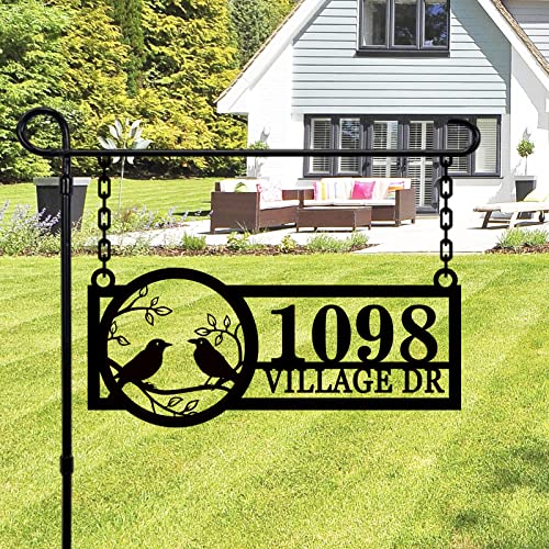 Custom Hanging Metal Address Sign, Custom Hanging Mailbox Numbers Plaque, Personalized Metal Sign with Birds Hanging Lamp Post, Address Yard Sign, Hanging Mailbox House Number Signs