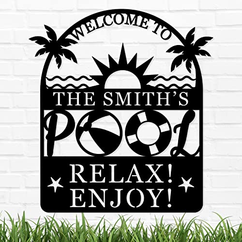 Personalized Pool Sign, Pool Gift, Custom Pool Decor, Custom Metal Pool Sign, Bar Wall Decor, Swimming Pool Metal Sign, Personalized Palm Tree Metal Sign, Custom Metal Sign, Housewarming Gift