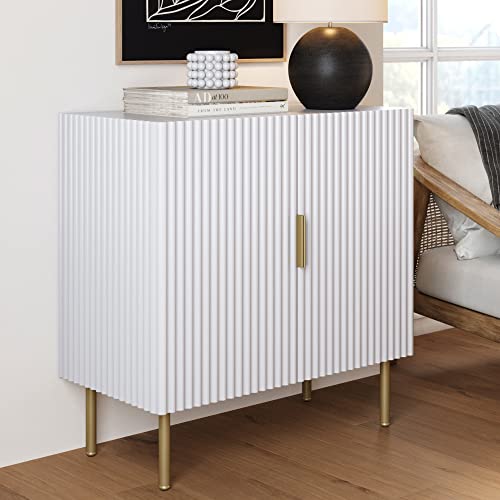 Nathan James Modern Storage, Buffet, Sideboard, Free Standing Accent Cabinet for Hallway, Entryway or Living Room, 1, White/Brass