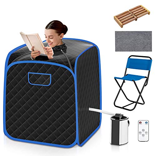 COSTWAY Portable Steam Sauna, 3L Foldable Sauna Spa with Remote Control, 9-Gear Temperature and Timer, Atomization Function, Personal Sauna Tent for Weight Loss, Detox Relaxation at Home (Black)